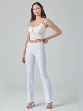 White Pull On Flare Ultra Stretchy Denim Jegging Long Jeans